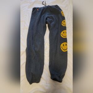 Aviator Nation Sweatpants Charcoal with Yellow Smiley Faces